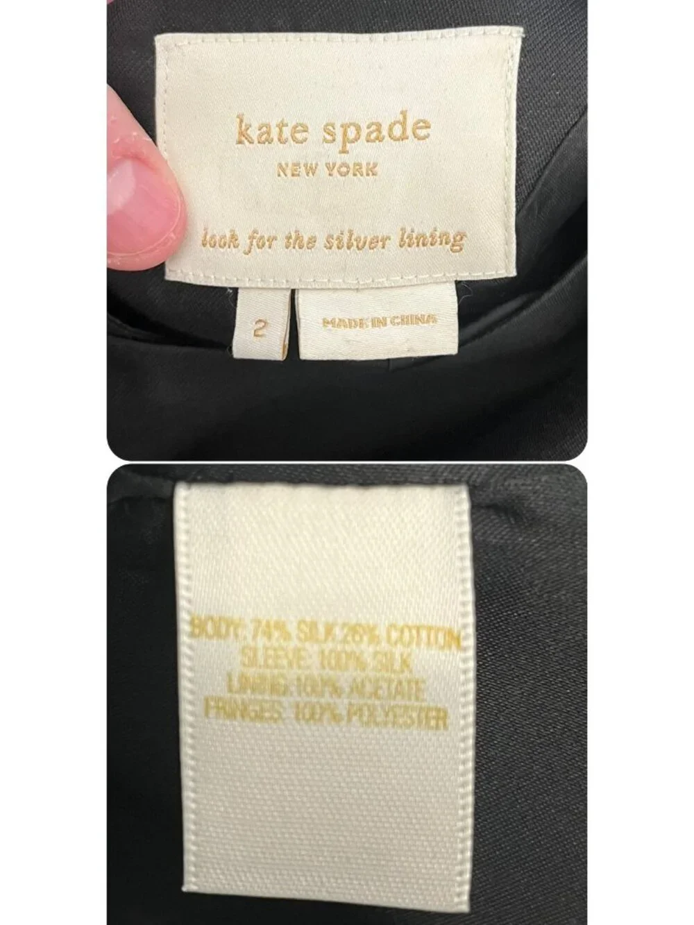 Kate Spade Vicky Fringe Sleeve Silk Cotton Shift Dress Black Size 2 Small